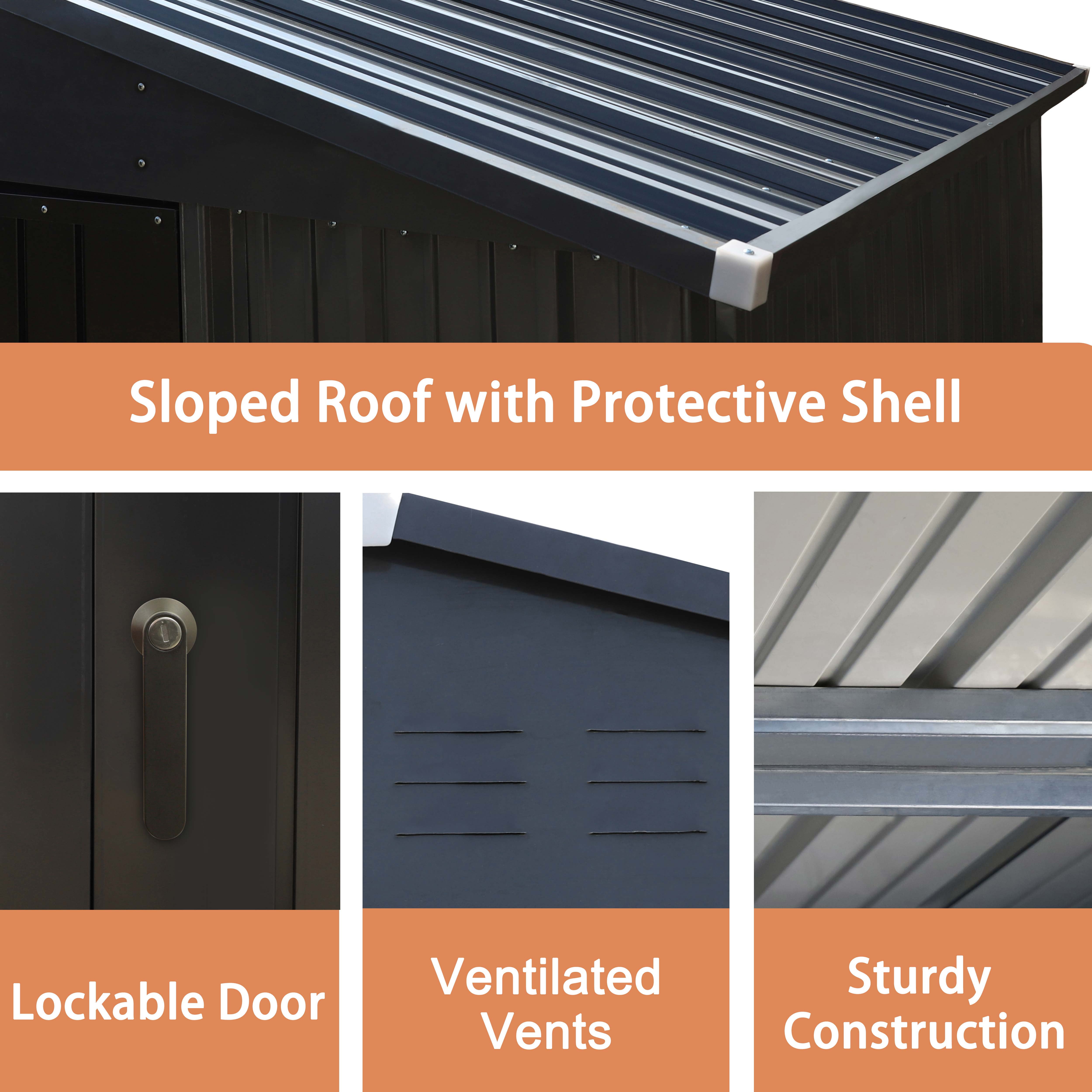 VEIKOUS 8ft x 8ft Outdoor Storage Shed, Galvanized Steel Storage House w/Lockable Sliding Door, Gray