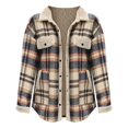 thumbnail image 4 of Baberdicy Women's Plaid Lapel Jacket, Casual Contrast Color Fleece Lined Fall Winter Coat , Plaid Fleece Shacket, Corduroy-Collar Jacket, Fall Flannel Coat Blue S, 4 of 5