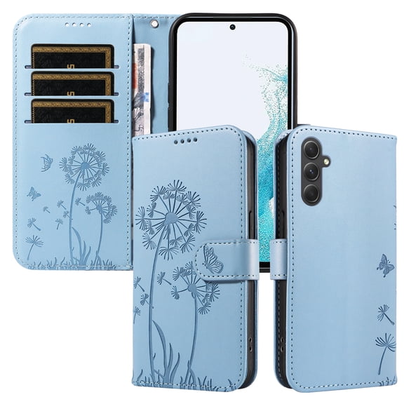 Wallet Case for Samsung Galaxy A54, Card Holder and Kickstand, Shockproof and Scratch Resistant, Sky Blue