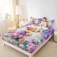 thumbnail image 3 of Erosebridal Kids Cute Highland Cow Bed Sheets 4pcs,Boys Girls Floral Roses Butterflies King Sheets,Pink Purple, 3 of 5