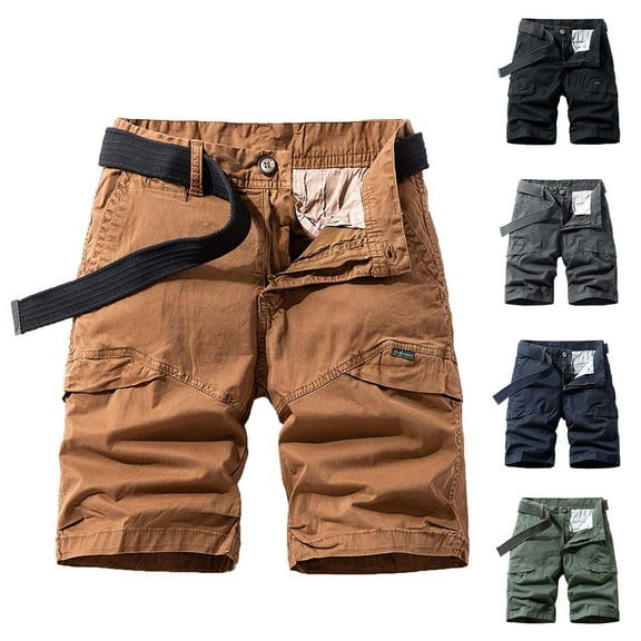 ZRGHAOYLQ Casual Solid Knee Length Cargo Shorts Mens Big and Tall Multi Pockets Shorts Outdoor Zipper Buckle Tactical Shorts Classic Cotton Hiking Cargo Shorts