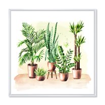 Designart 'Indoor Green Home House Plants in Pots I' Traditional Framed Canvas Wall Art Print