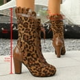 thumbnail image 6 of Women's Leopard Lace Mid Calf Boots Festival Party Vintage Suede High Heels Dress Boots Winter Fall Shoes, 6 of 9