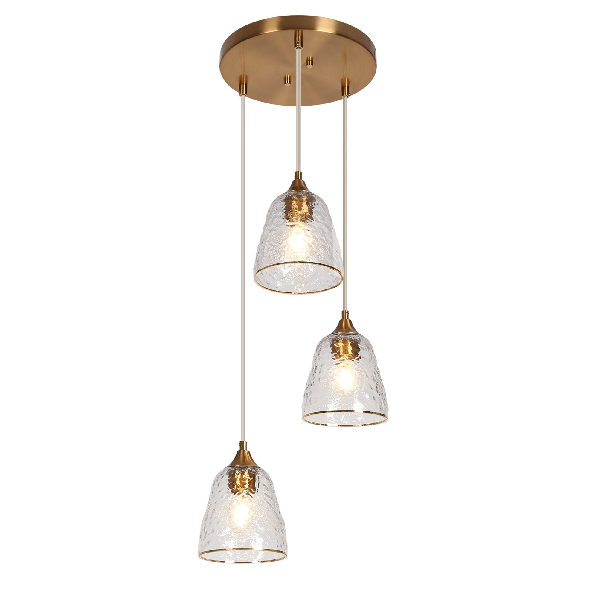 LNC 3-Light Gold Modern/Contemporary Art Glass Bell LED Pendant Light, For Kitchen Island