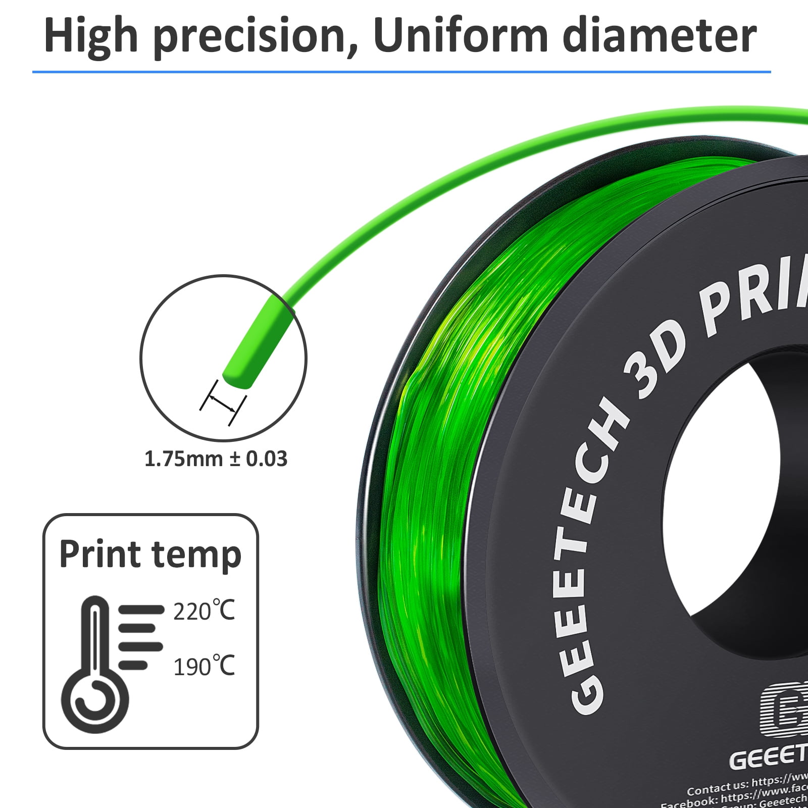 Geeetech 5pcs TPU Filament 1.75mm Flexible Soft 3D Printer Consumables green, 5kg Spool (11 lbs.), Dimensional Accuracy +/- 0.03 mm
