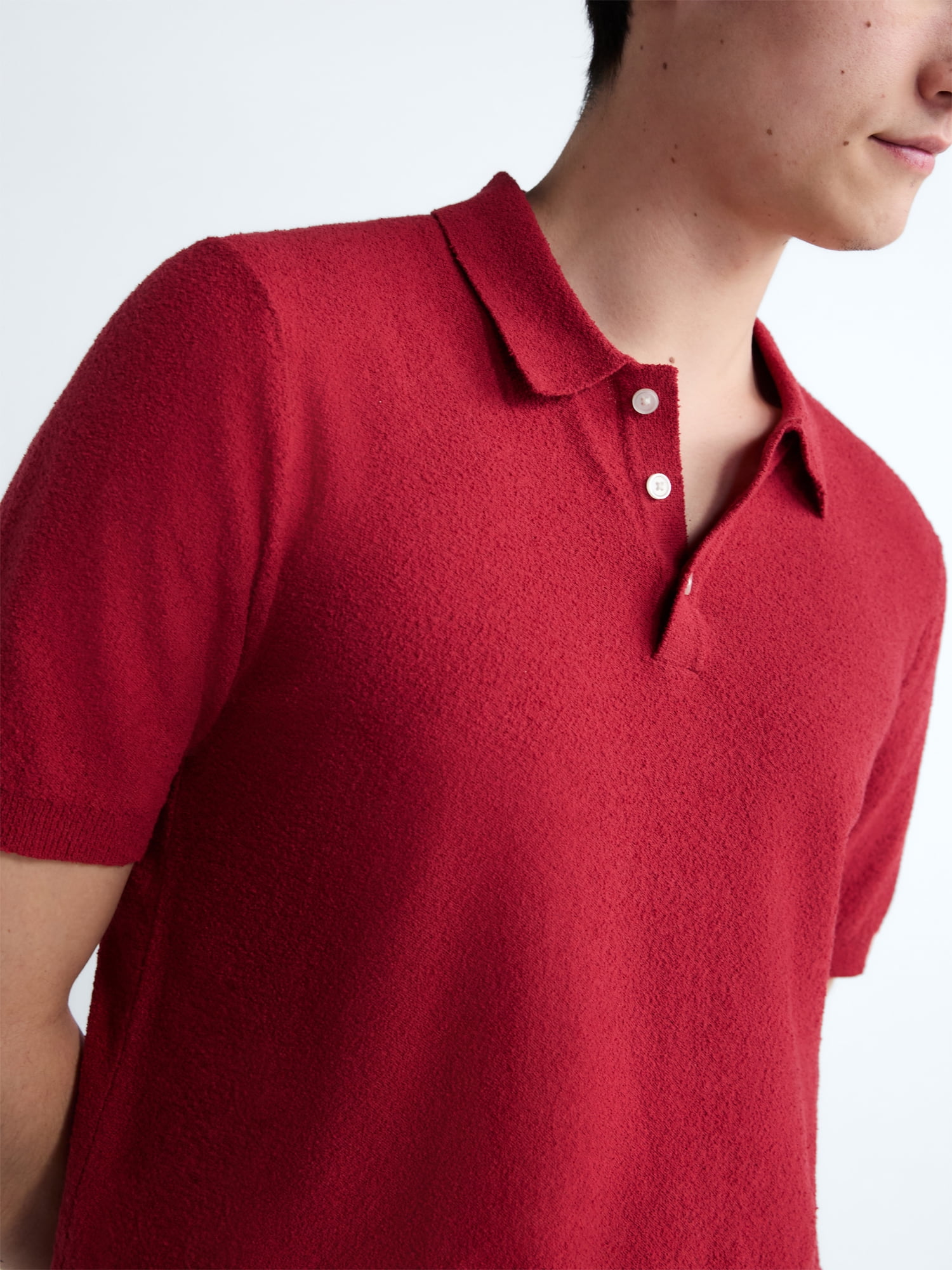 Free Assembly Men's Boucle Polo Sweater with Short Sleeves, Sizes XS-3XL