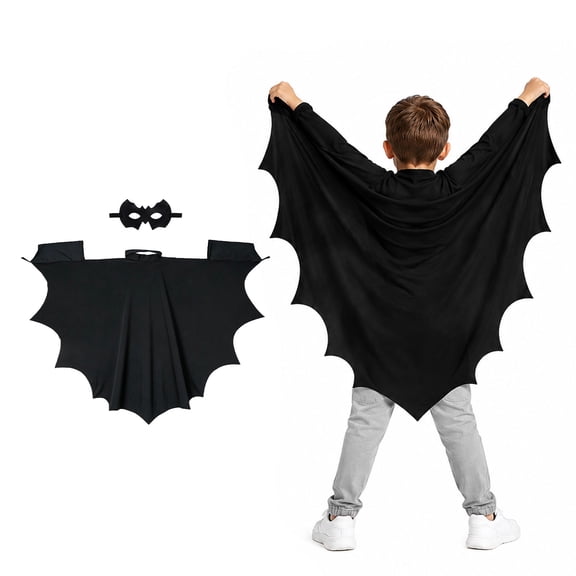 Halloween Bat Costume Cape with Felt Mask for 7-10, Soft Polyester Bat Wing Dress-up Outfit for Party Cosplay