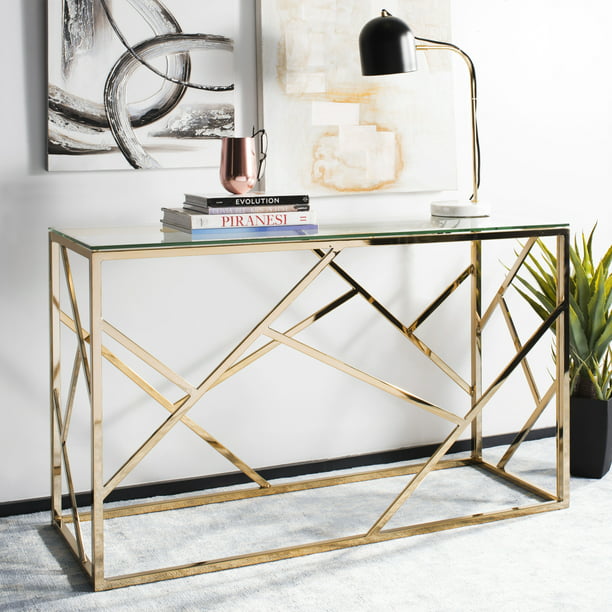 Safavieh Namiko Modern Glam Console, Iron Console Table With Glass Top