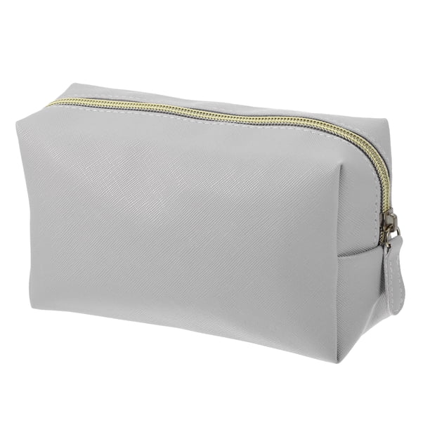 Bolsa de maquillaje de cuero PU, bolsa de viaje para cosméticos, bolsa de maquillaje grande, bolsa organizadora de brochas de maquillaje, bolsa de aseo para mujer, tamaño M, gris