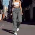 thumbnail image 2 of CONROSES Womens Baggy Cargo Pants Solid Y2K Hiking Pants for Women Wide Leg Elastic Waist Drawstring Outdoor Jogger Trousers With Pockets, 2 of 5
