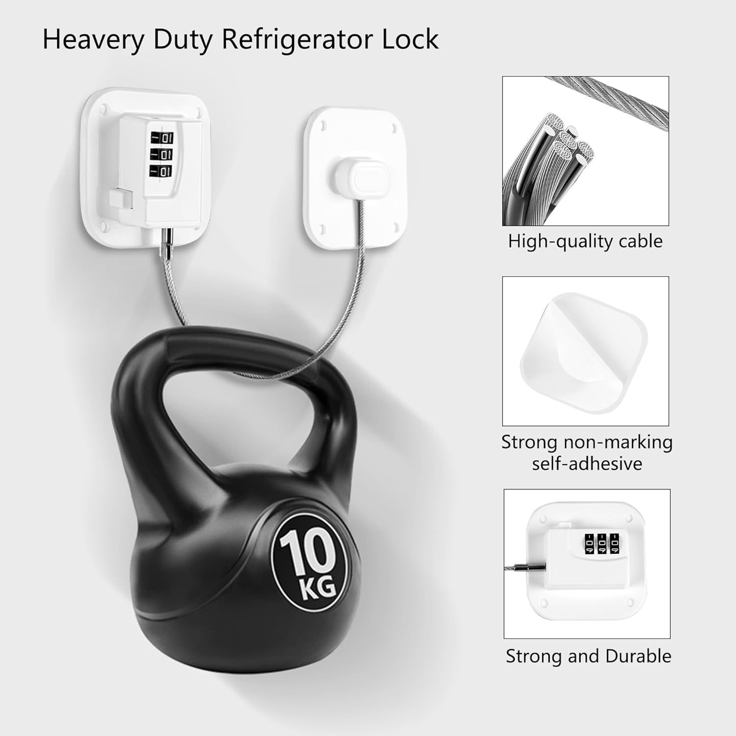 Refrigerator Lock, Heavy Duty Fridge Lock, Combination Lock for Refrigerator Cabinets, Drawers, Safety, Easy Install No Keys Needed (Black-2Pack)