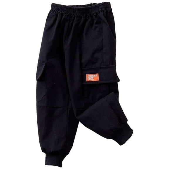Zshosam Kids Pants Boy's Baggy Cargo Pants Wide Leg Casual Elastic Waist Sweatpants Active Workout Trousers with Pockets Size 7T 8T,(Black 7-8 Years)