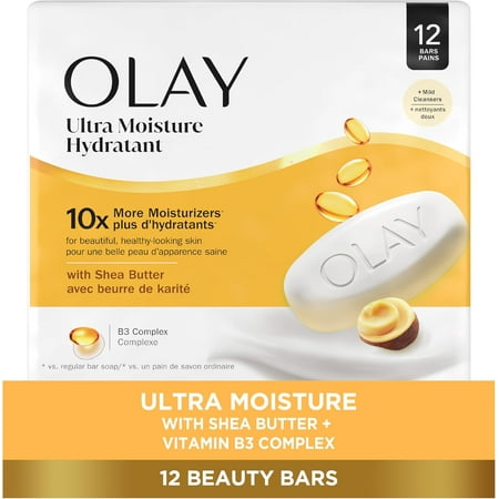 Olay Moisture Outlast Ultra Moisture Shea Butter Beauty Bar, 3.17 Oz (90 g), (Pack of 12 Bars OFFER)