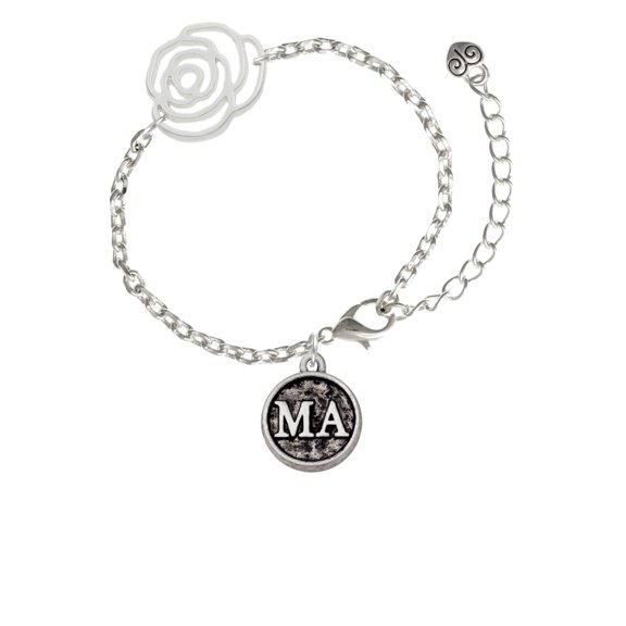 Delight Jewelry Silvertone Medical Assistant Caduceus Seal - MA Silver-tone Flower Link Chain Bracelet, 6.75"+2" Extender