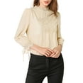 thumbnail image 6 of MODA NOVA Junior's 3/4 Sleeves Mock Neck Lace Panel Blouse Beige XXL, 6 of 7