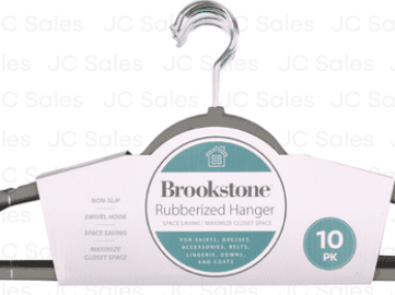 "Brookstone Rubberized Hanger Gray 10PK: Durable, non-slip design for organized closets."