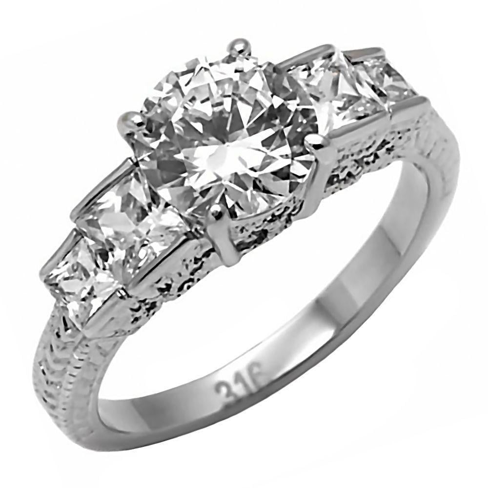 Trustmark 5-Stone Ice on Fire CZ Engraved Scroll-work Stainless Steel Engagement Ring, Basanti sz 5.0