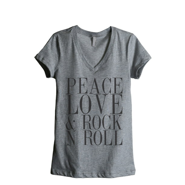 Thread Tank Peace Love And Rock n Women's Relaxed V-Neck T-Shirt Tee Heather Grey Small - Walmart.com