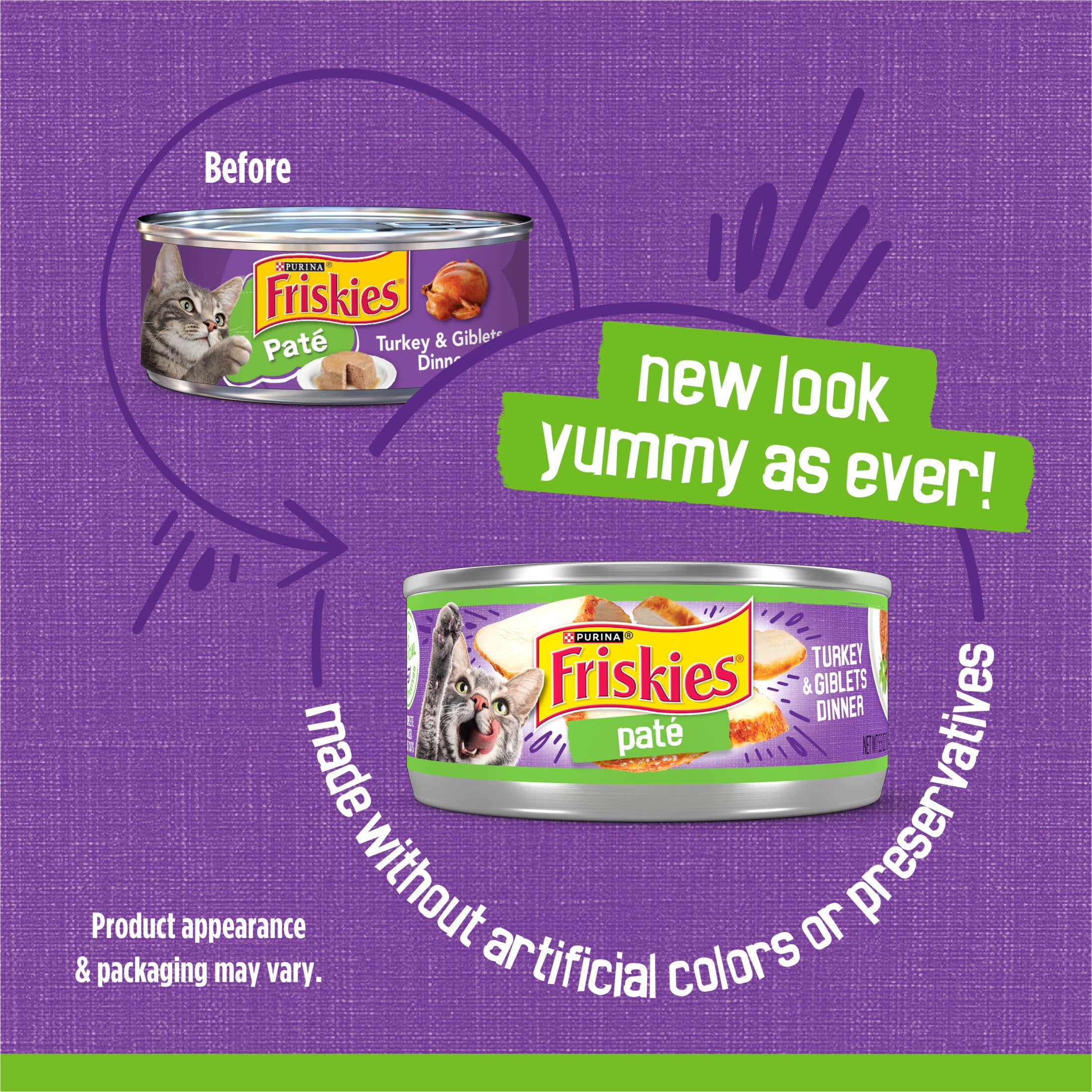 (6 pack) Purina Friskies Turkey and Giblets Flavor Pate Wet Cat Food, 5.5 oz Can, 24 Pack