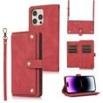 thumbnail image 1 of Feishell Crossbody Wallet Case for Apple iPhone 13 Pro 6.1 inch,for Women Men,Retro PU Leather Magnetic Button Flip Stand Credit Card Holder Phone Case with Adjustable Shoulder Strap,Red, 1 of 16