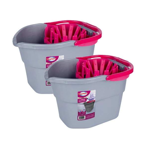 Kit 2 Cubetas Baldes Con Exprimidor Reynera 12 Litros Gris 6-0-5151