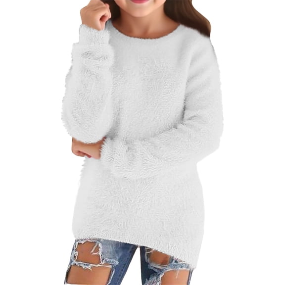 Sweaters for Girls Fall Casual Lightweight Long Sleeve Cozy Jumper Sweater Color: White Size: 9-10 Years