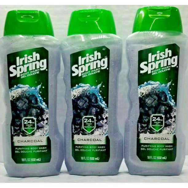 3Irish Spring CHARCOAL BODY WASH 18 oz Each GEL DOUCHE PURIFIANT