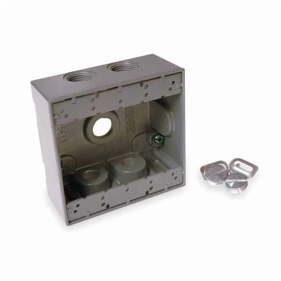 Hubbell Bell Outdoor Weatherproof Box 5337-0 - 2 Gang, 5 Inlet, Aluminum, Gray