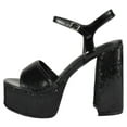 thumbnail image 2 of Top Moda Women Block Chunky Thick High Heels Sandals Open Toe Platform Ankle Strap Strappy JASMINE-38 Sparkly Black Metallic 6.5, 2 of 3