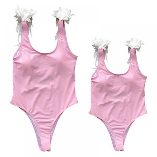 Family Matching Swimsuits One Piece Bathing Suit Wing Shoulder Straps Swimwear High Waisted