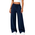thumbnail image 6 of Sweatpants Women Solid Color Elastic Waist Wide Straight Leg Lightweight Casual Pants Fall Trousers with Pockets, 6 of 8