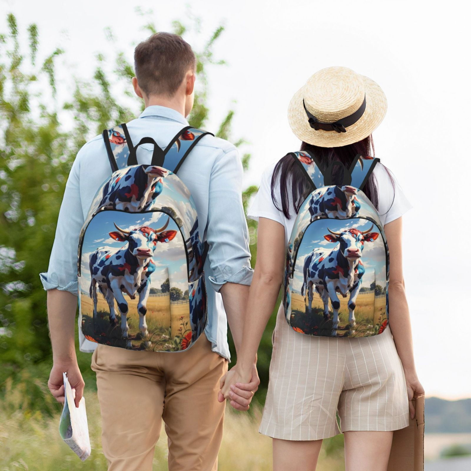 Picia Colorful Cow Pasture Printed Canvas Daypack - Stylish and Durable Vintage Compact Backpack - Class, Work, Travel, or Laptop Bookbag,Organized Compartments-Small