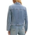 thumbnail image 3 of INSPIRE CHIC Women's Cropped Zip Up Denim Jacket Long Sleeve Motorcycle Bomber Style Coat M Light Blue, 3 of 6