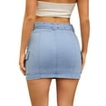 thumbnail image 3 of INSPIRE CHIC Women's Skirt Denim High Waisted Stretch Belted Cargo Pocket Bodycon Mini Skirts S Light Blue, 3 of 6