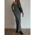 thumbnail image 3 of Women Off the Shoulder Long Dress Elegant Long Sleeve High Slit Bodycon Maxi Dress Club Streetwear, 3 of 6