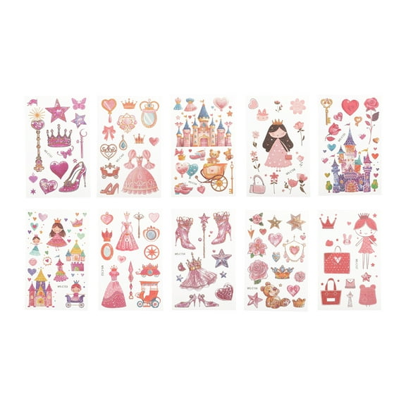 Unique Bargains 10 Pcs Realistic Temporary Tatto Cartoon Fake Tattoos Pink Yellow