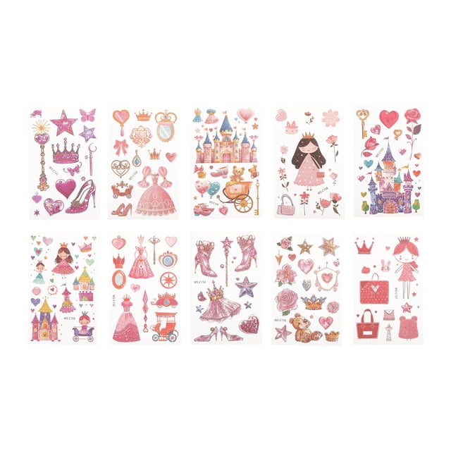 Unique Bargains 10 Pcs Realistic Temporary Tatto Cartoon Fake Tattoos Pink Yellow