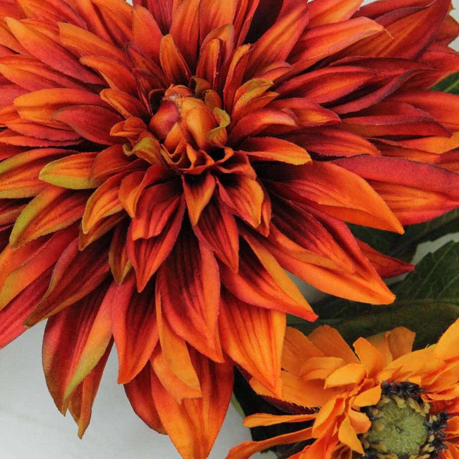 22" Autumn Harvest Orange Mums and Yellow Daisies Floral Wreath - Unlit