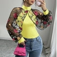 thumbnail image 2 of Long Sleeve Shirts for Women Floral Mesh Sheer Top Embroidery Lace Blouse Patchwork Tshirt Crew Neck Slim Fit Blouses Easy Breathable Shirt Trendy Outfits Going Out Tops Comfy Daily Tee, 2 of 3