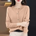 thumbnail image 5 of Women's Solid Color Button Up Sweater Pullover Top Long Sleeve Round Neck Casual Fashionable Loose Fit Warm Knit Winter Holiday Gift | CSEONE,Gold XL, 5 of 8