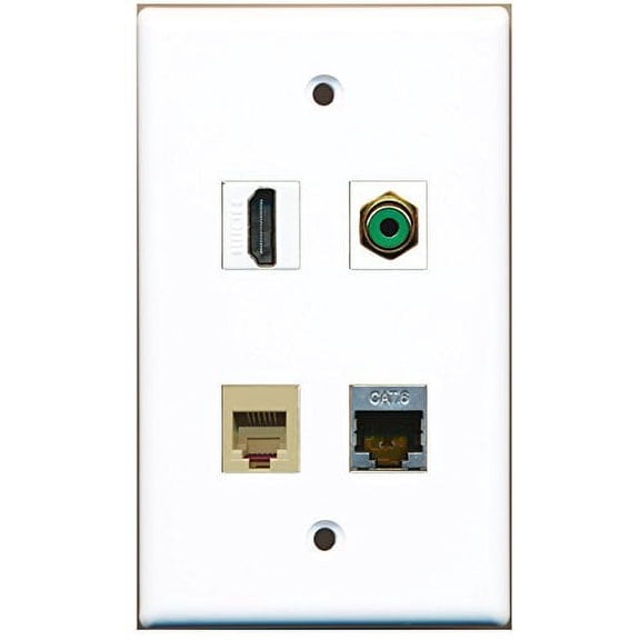 RiteAV - 1 Port HDMI 1 Port RCA Green 1 Port Phone RJ11 RJ12 Beige 1 Port Shielded Cat6 Ethernet Wall Plate