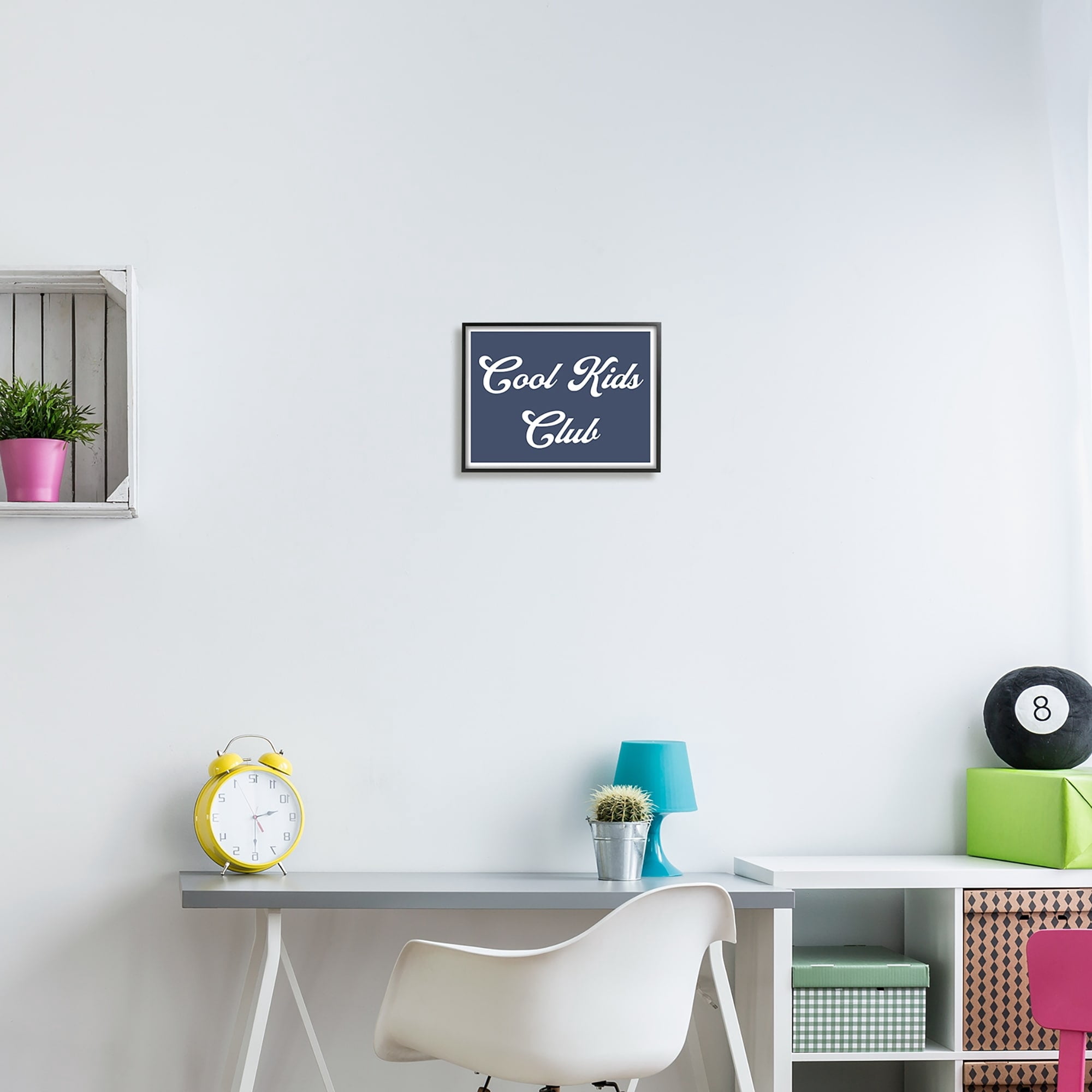 Stupell Industries Cool Kids Club Blue Phrase Inspirational Painting Black Framed Art Print Wall Art