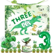 Dinosaur 3rd Birthday Decorations, Three Rex Birthday Party Decorations Backdrop, Dinosaur Party Balloons Cupcake Cake Toppers Happy Birthday Dinosaur Banner for 3rd Boys Birthday