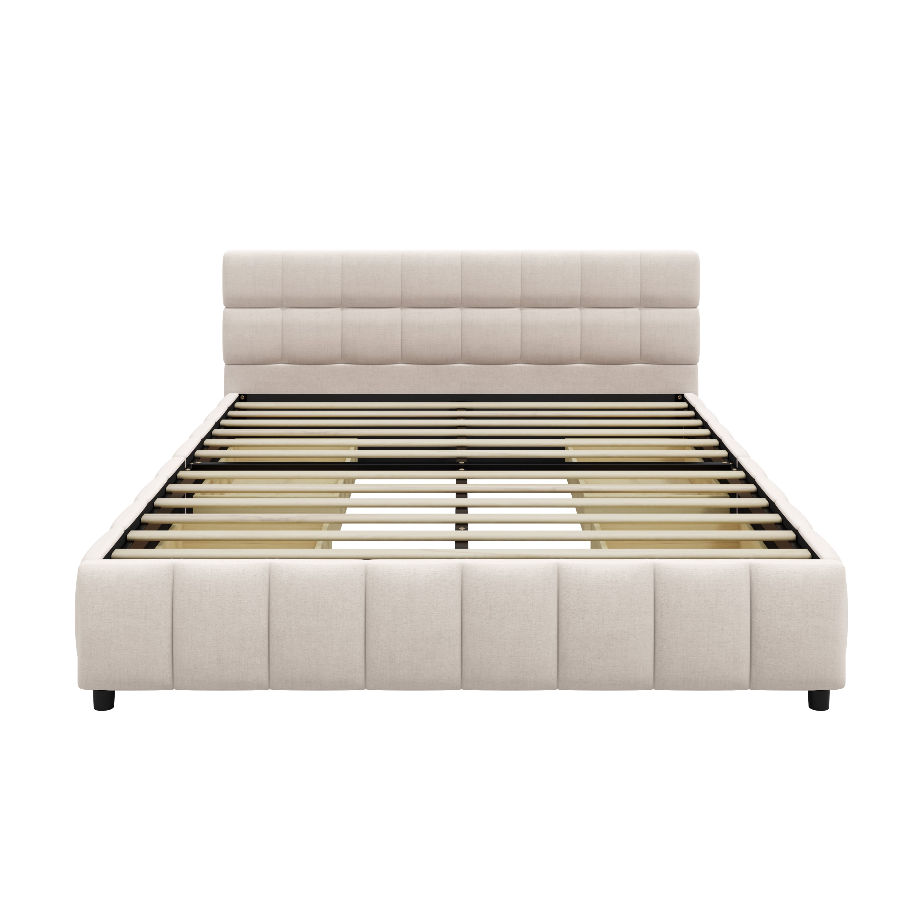 Queen Size Upholstered Platform Bed Frame with 4 Storage Drawers