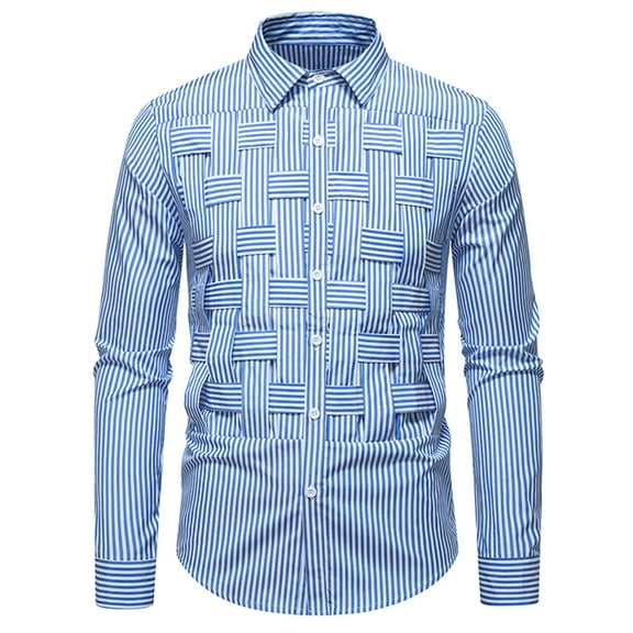 ZUKMRJPC Men's Long Sleeve Shirts Lapel Button Up Patchwork Striped Casual Regular Fit Shirts Fall Fashion Lightweight Shirts