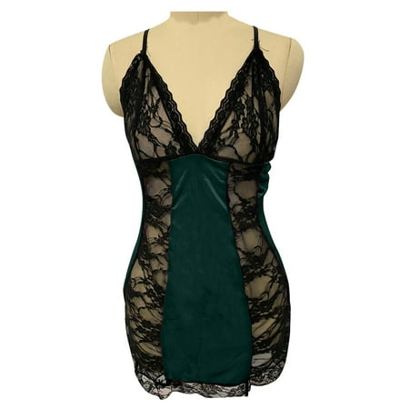 Chuancc Womens Underwear Women Sexy Lace Black Lingerie Dress Sleepwear Night Dress Backless Pajamas Womens Pajamas Lace Underwear for Women Clearance Green M