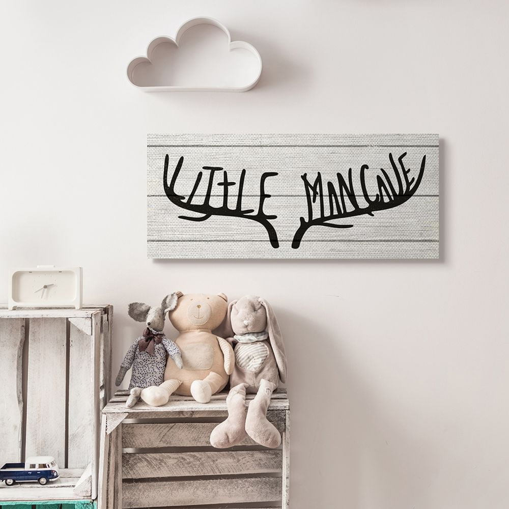 Stupell Industries Little Man Cave Black And White Wood Texture Design Canvas Wall Art by Daphne Polselli