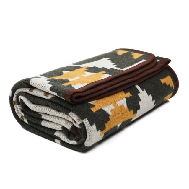ACUSHLA Manta de lana merino para campamento, cálida, gruesa, lavable, grande, para acampar al aire libre, manta para dormir, para todo tipo de clima, estilo azteca, 63 x 79 pulgadas