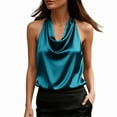 thumbnail image 5 of Silk Satin Halter Tops for Women，Summer 2026 Cowl Neck Tie Back Going Out Sleeveless Business Casual Tank Top Elegant Satin Tie Back Tank Top Blackish Green M, 5 of 8