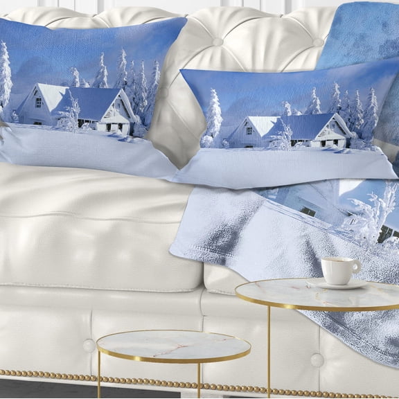 Designart Orlicke Hory Cottage in Winter - Landscape Photography Throw Pillow - 12x20